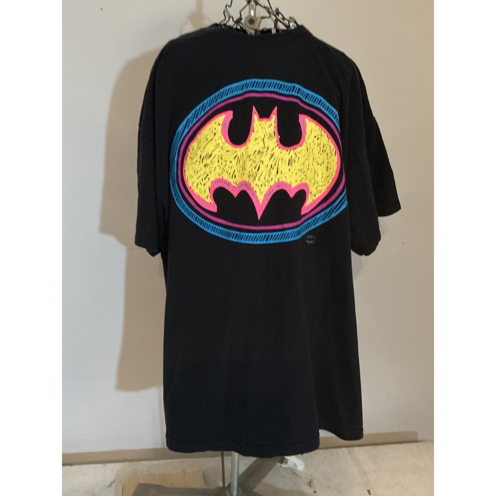 DC Comics Batman Neon Sketch Logo Graphic T-Shirt Black Mens 2xL